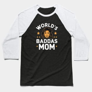 World's Baddas Mom White Letter Graphic Baseball T-Shirt